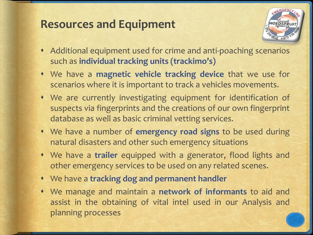 resources and equipment 1