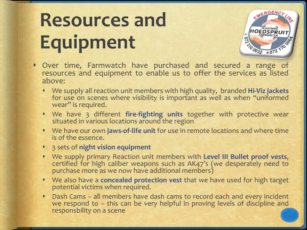 resources and equipment