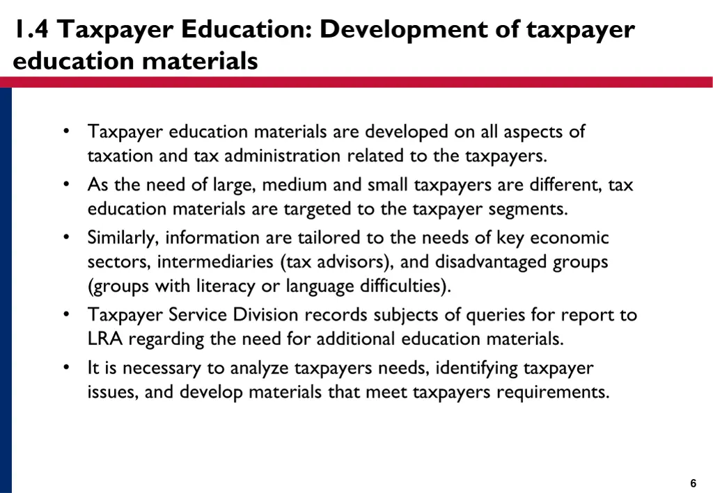 1 4 taxpayer education development of taxpayer