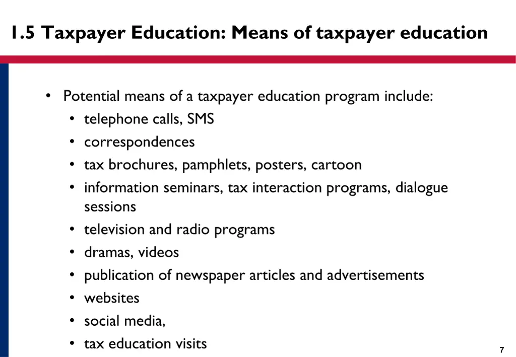 1 5 taxpayer education means of taxpayer education