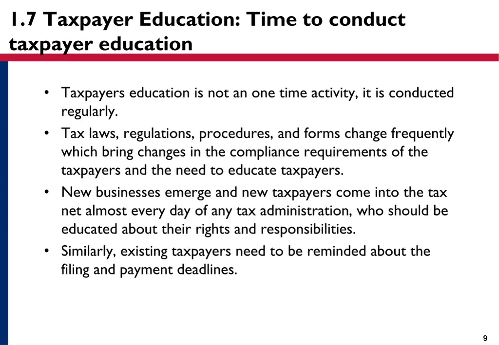 1 7 taxpayer education time to conduct taxpayer