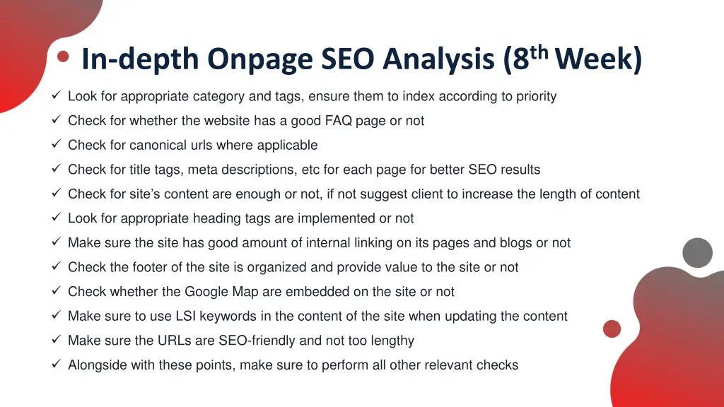 in depth onpage seo analysis 8 th week