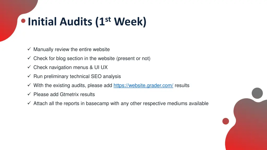 initial audits 1 st week