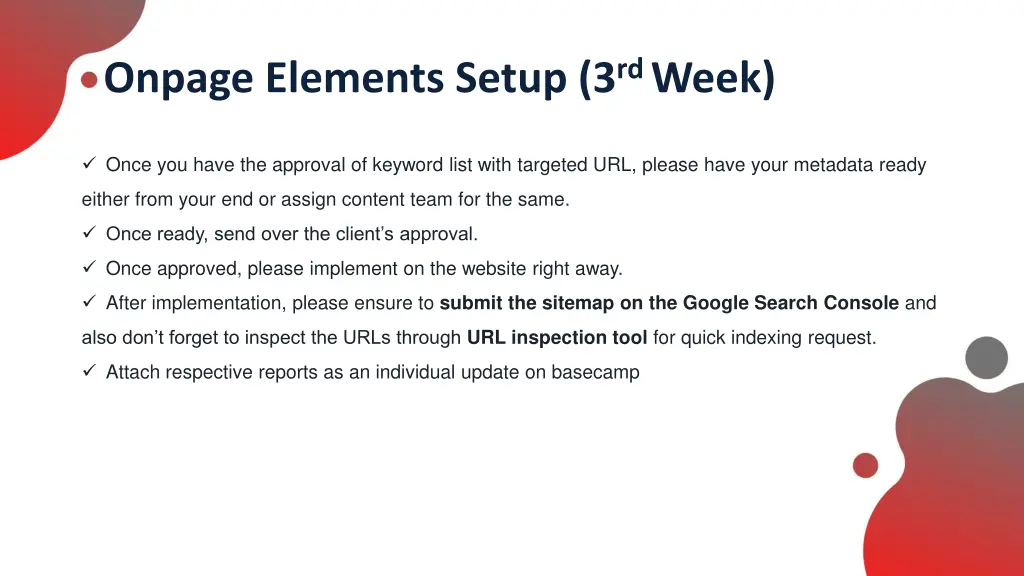 onpage elements setup 3 rd week