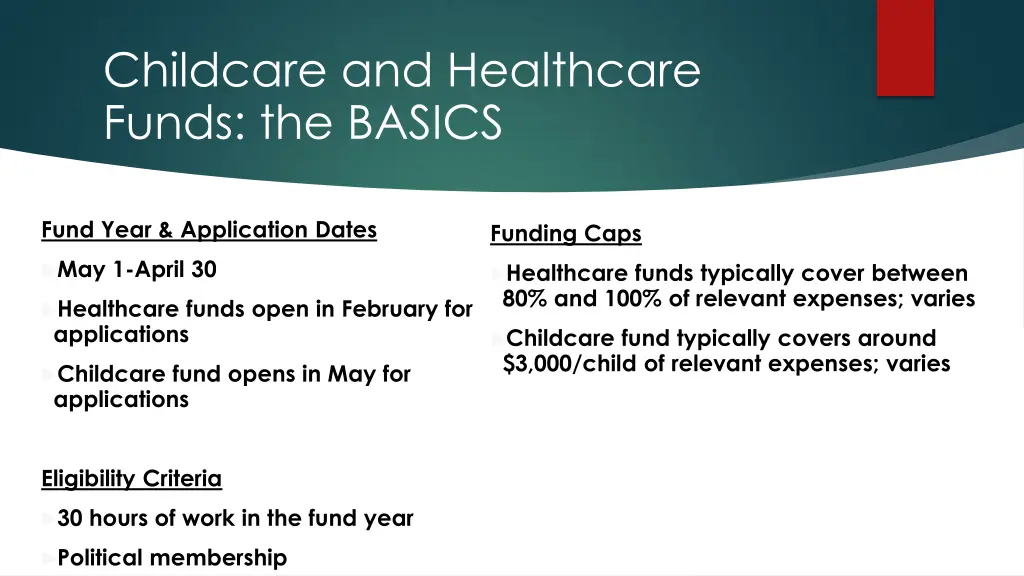 childcare and healthcare funds the basics