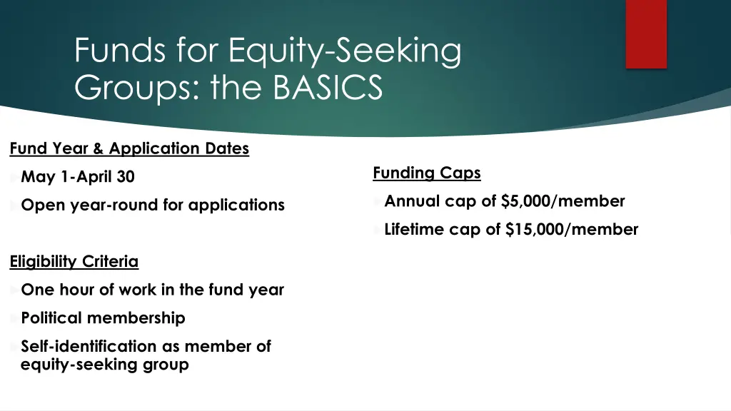 funds for equity seeking groups the basics