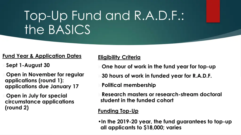 top up fund and r a d f the basics