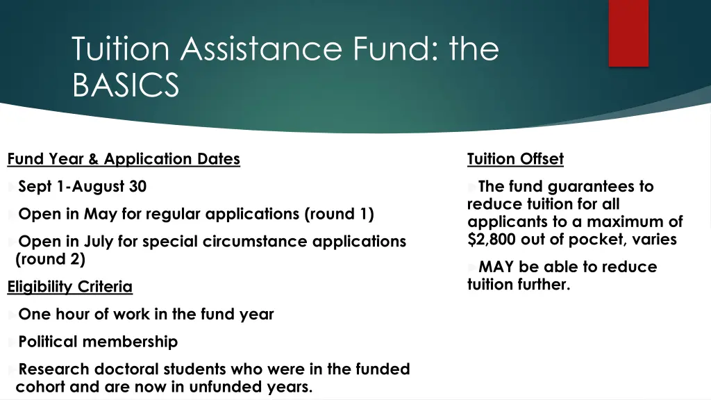 tuition assistance fund the basics