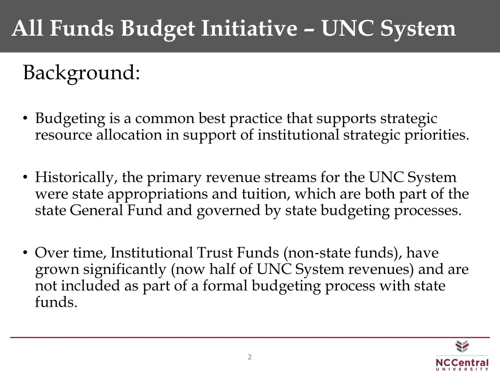 all funds budget initiative unc system