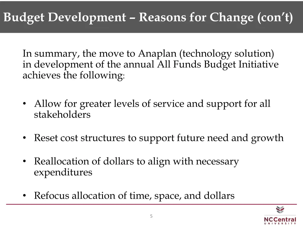 budget development reasons for change con t