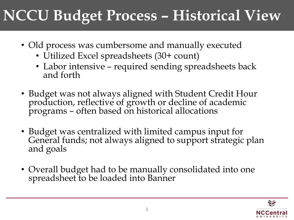 nccu budget process historical view