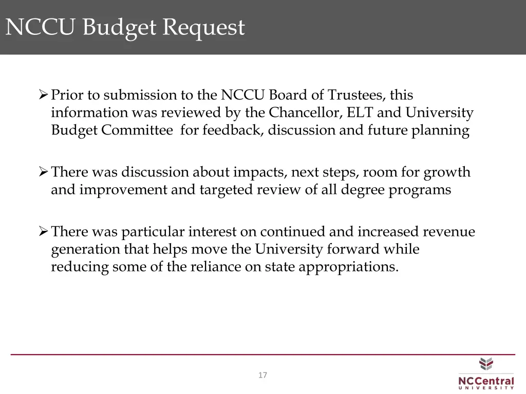 nccu budget request 1