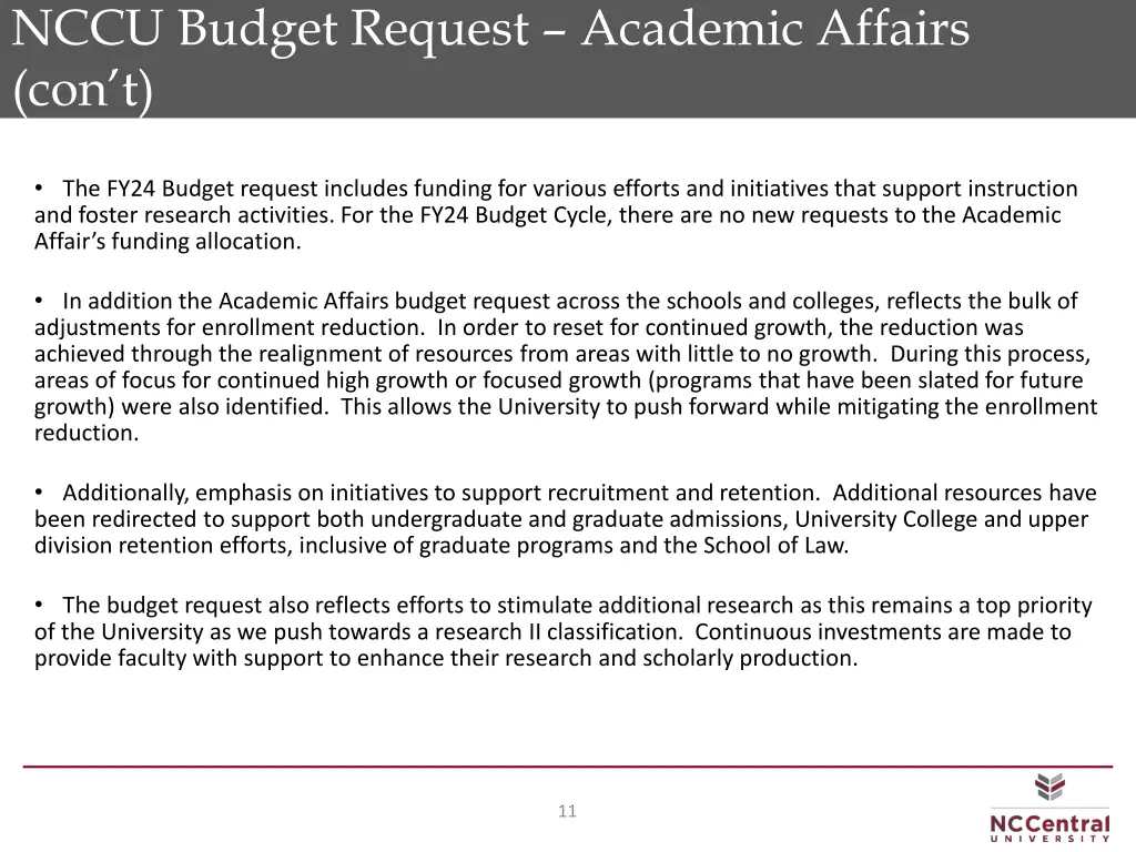 nccu budget request academic affairs con t