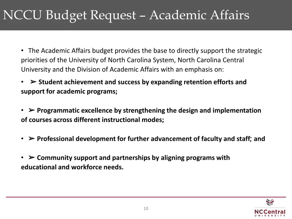 nccu budget request academic affairs