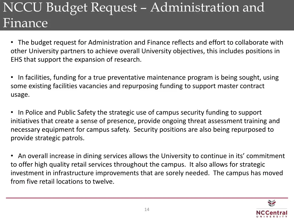 nccu budget request administration and finance