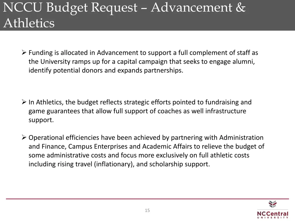 nccu budget request advancement athletics