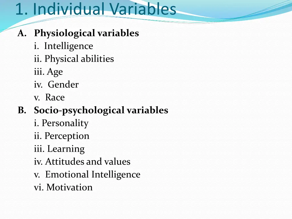 1 individual variables