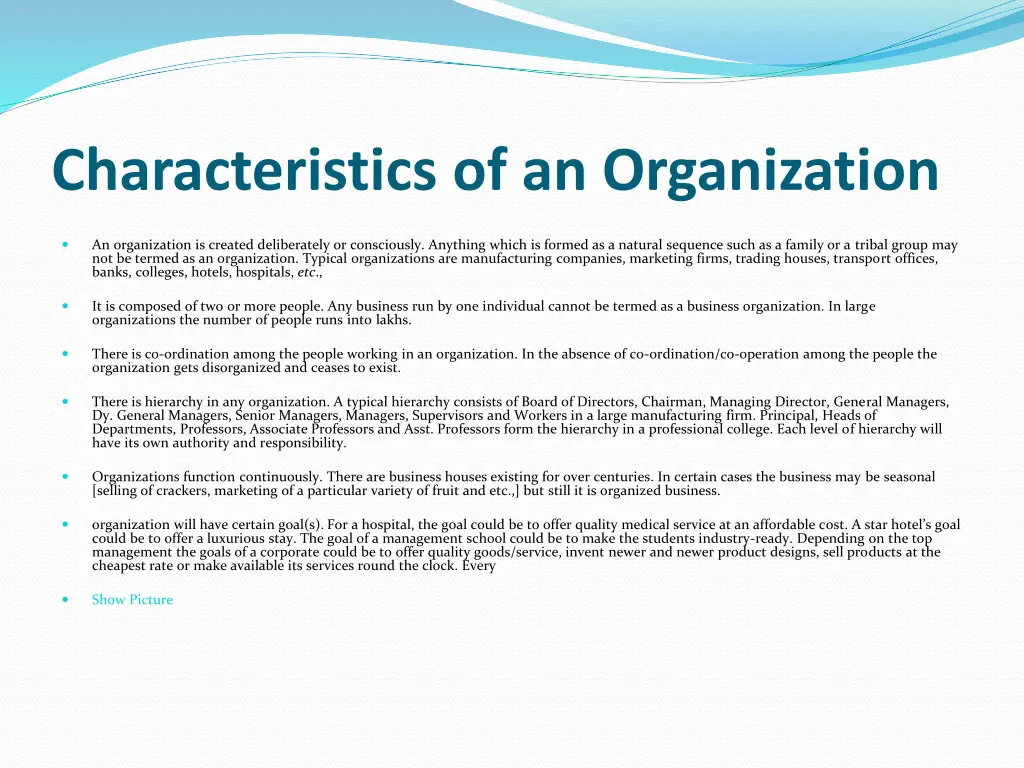 characteristics of an organization