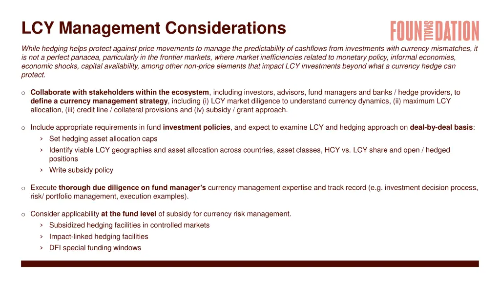 lcy management considerations