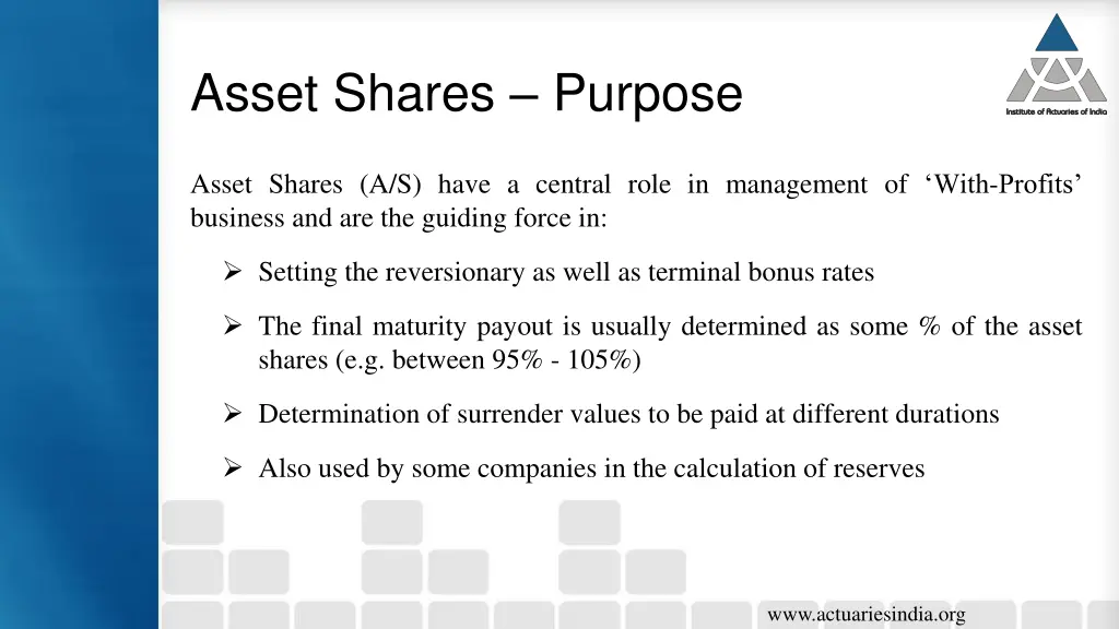 asset shares purpose