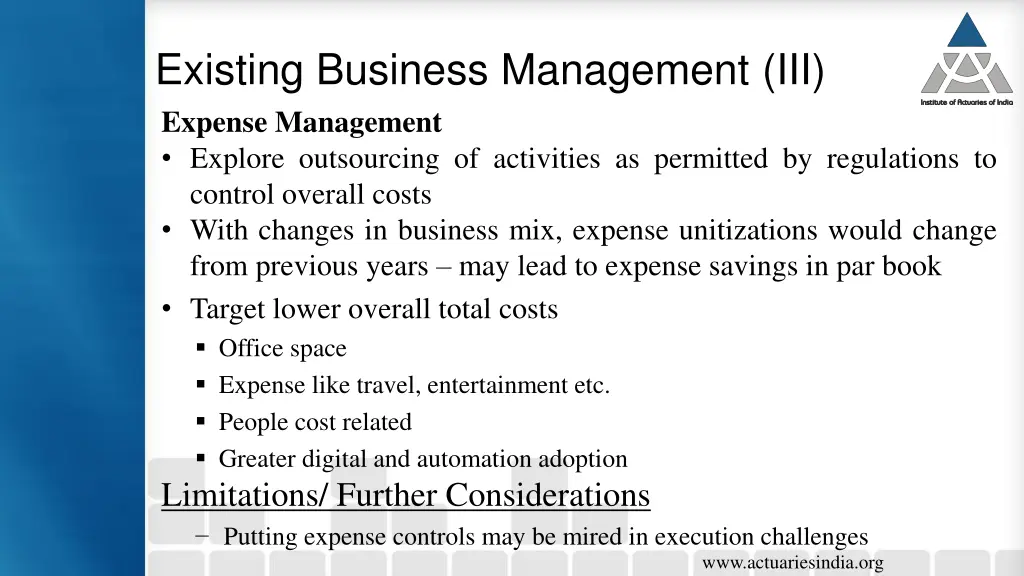 existing business management iii expense