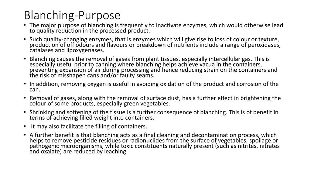 blanching purpose the major purpose of blanching