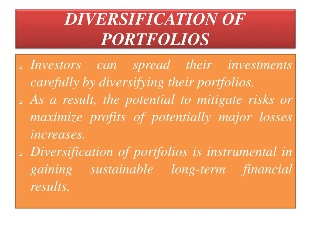 diversification of portfolios