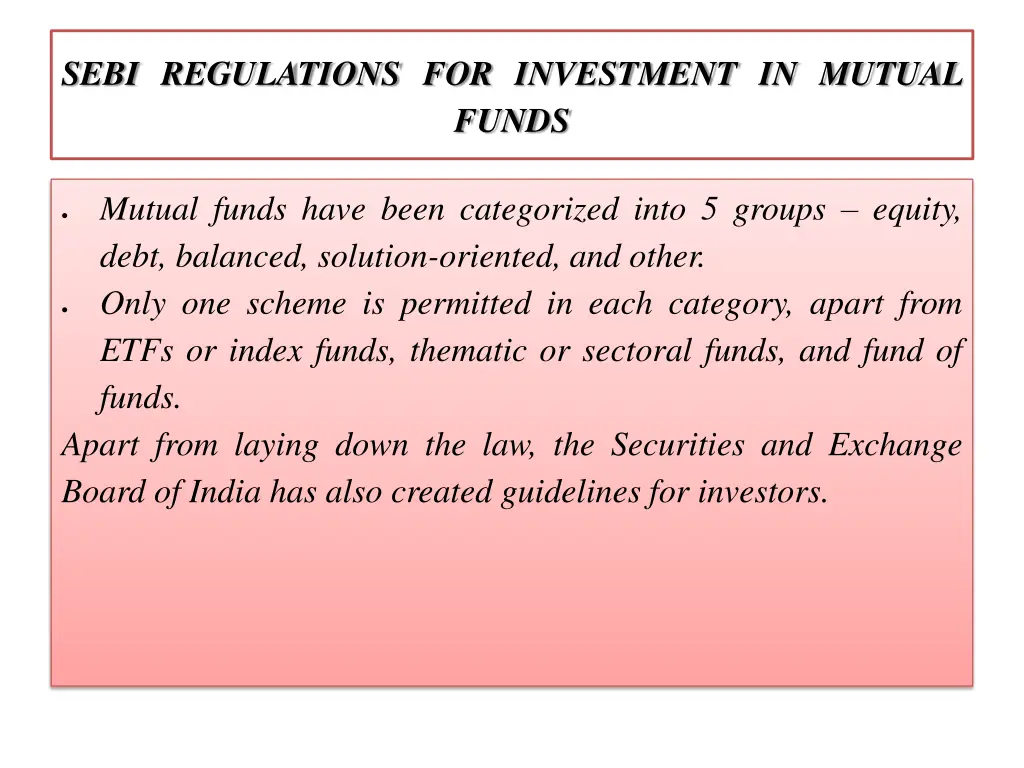 sebi regulations for investment in mutual funds