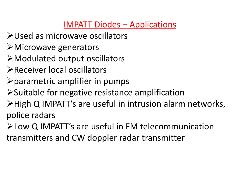 impatt diodes applications used as microwave