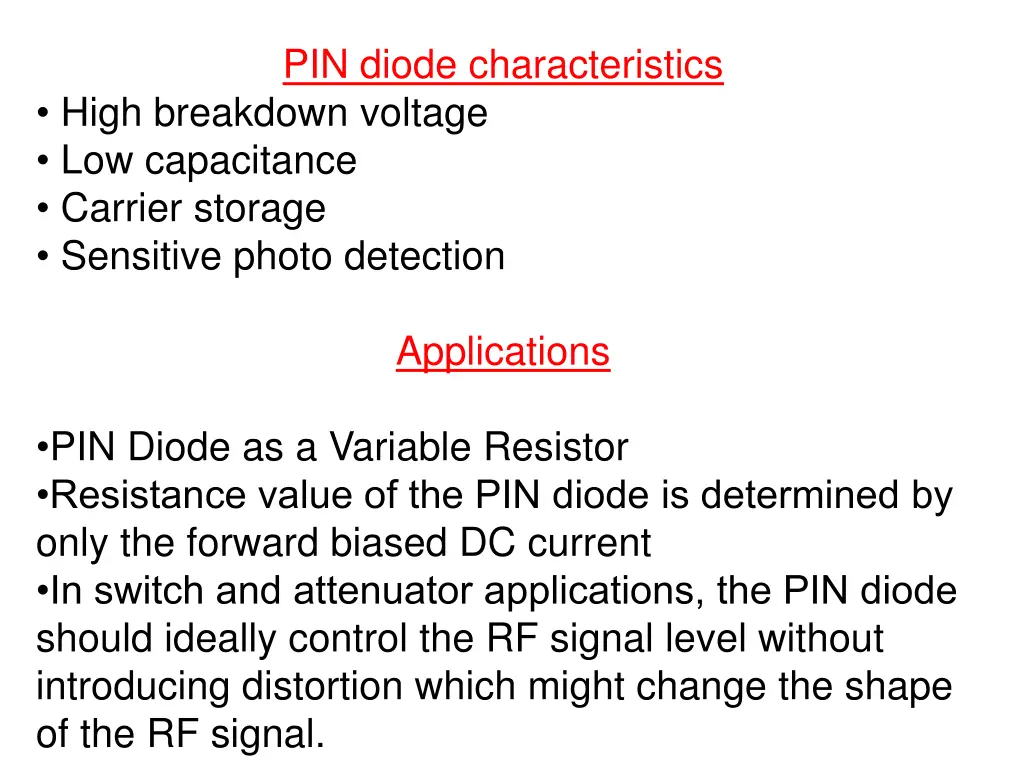 pin diode characteristics