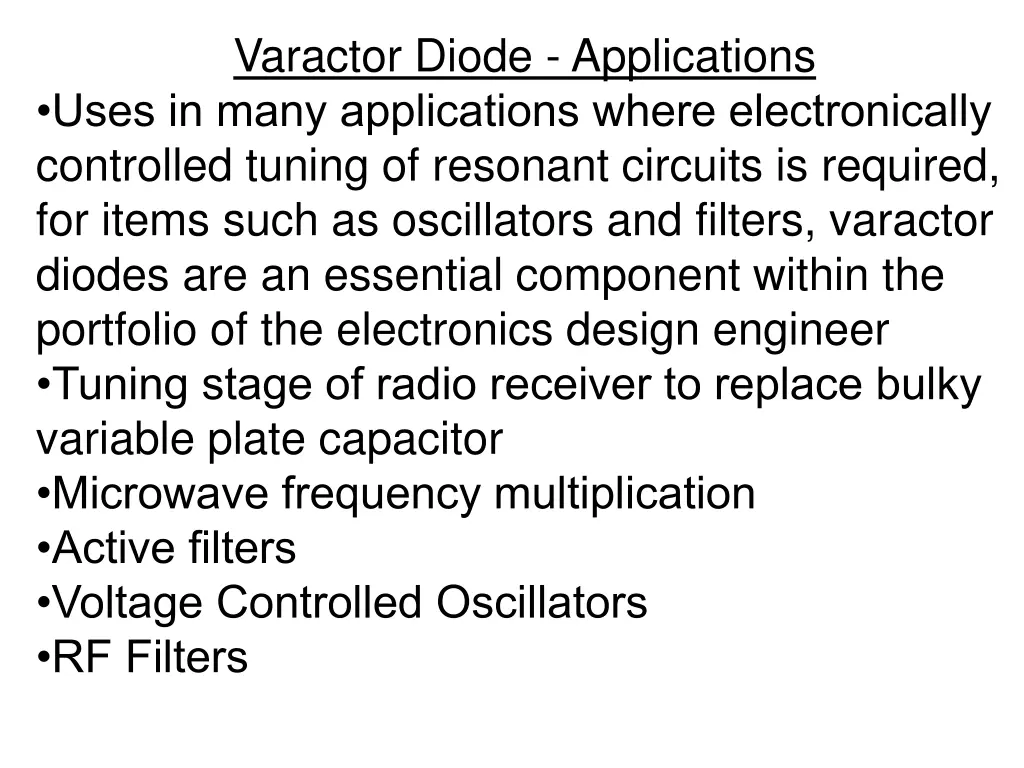 varactor diode applications uses in many