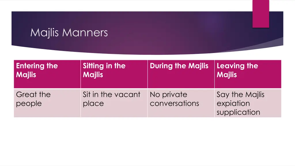 majlis manners