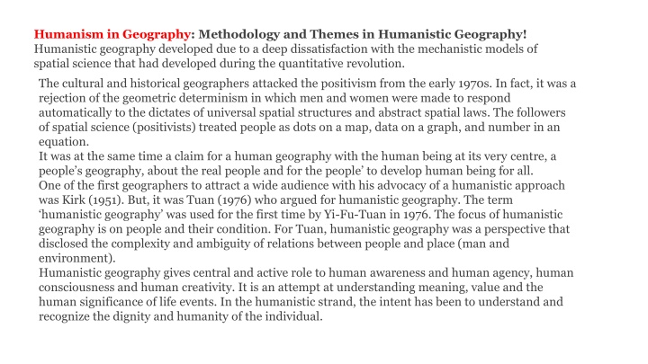 humanism in geography methodology and themes