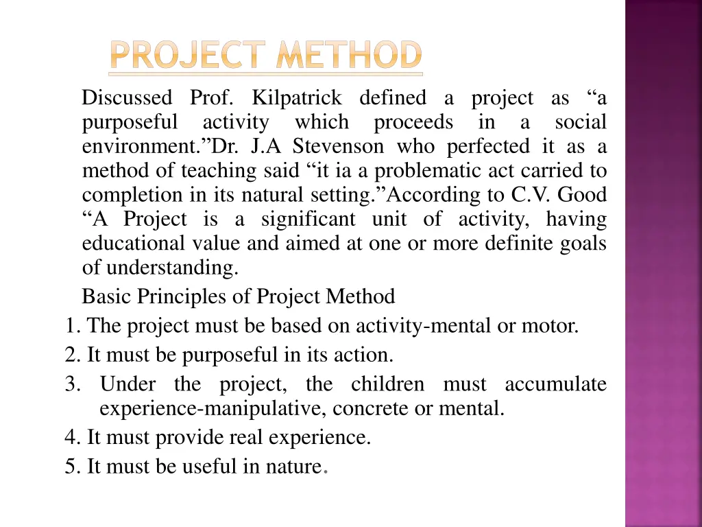 project method discussed prof kilpatrick defined