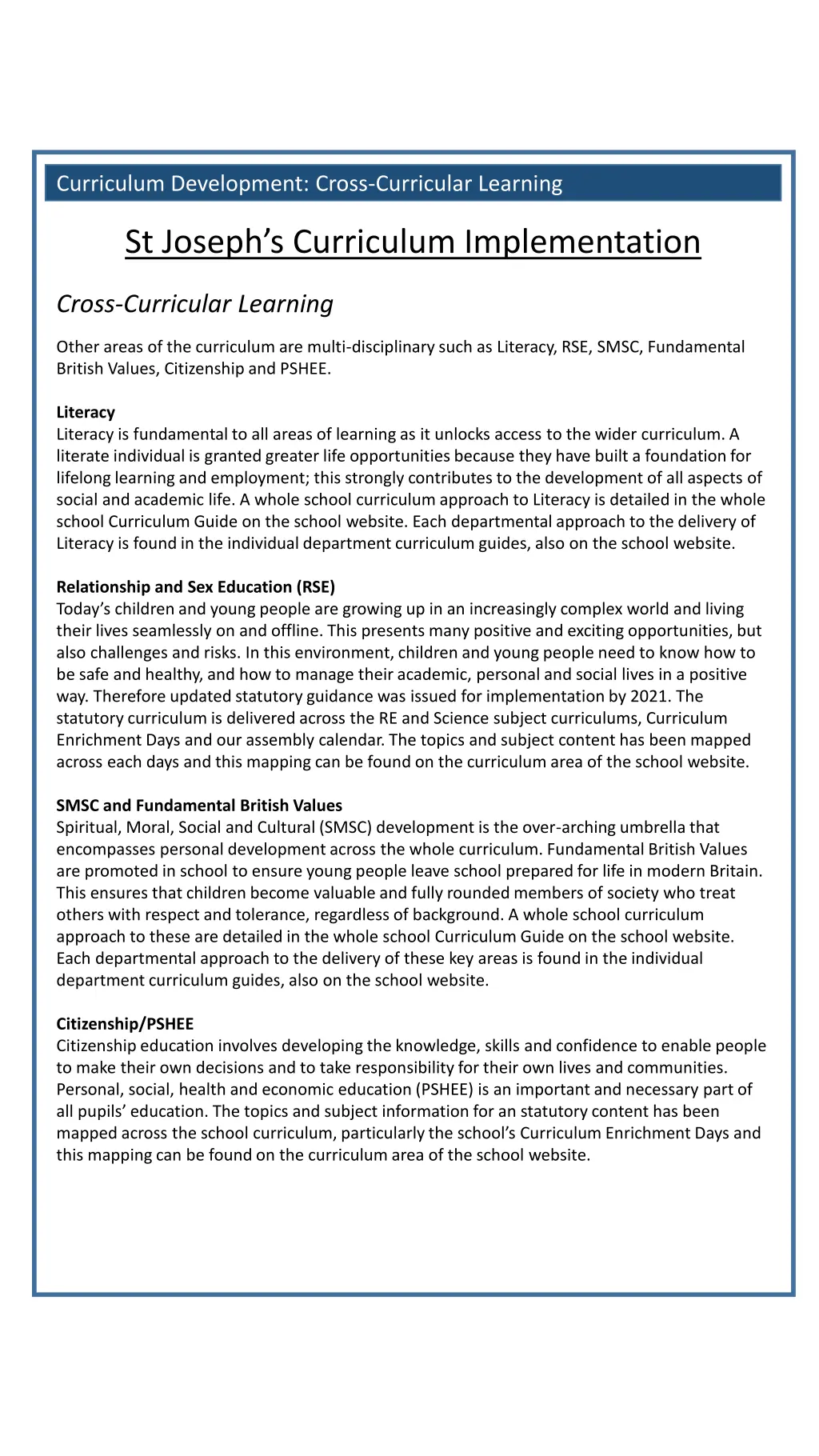 curriculum development cross curricular learning 3