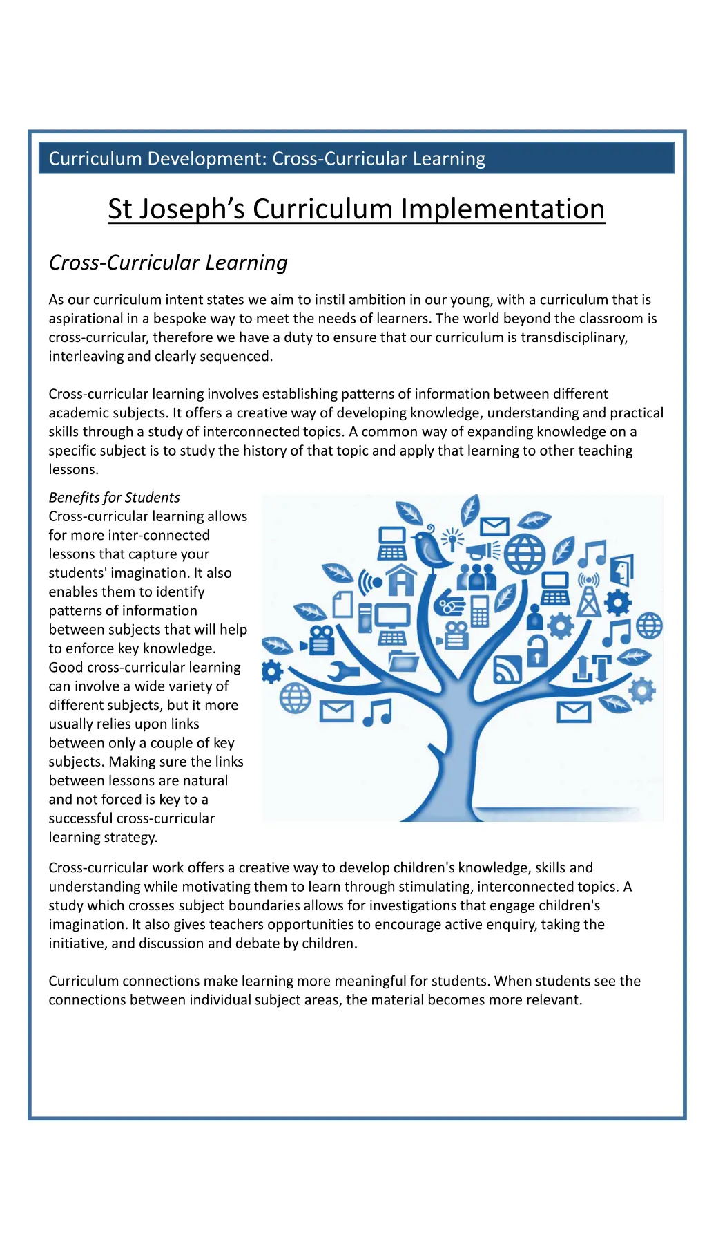 curriculum development cross curricular learning