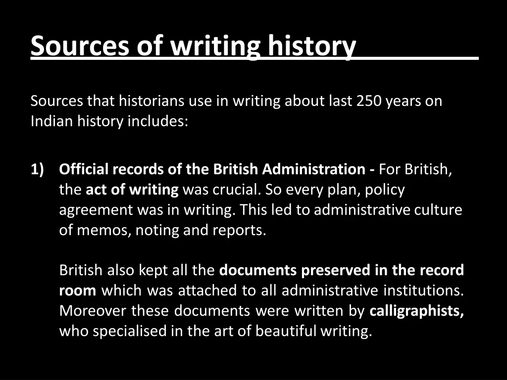 sources of writing history