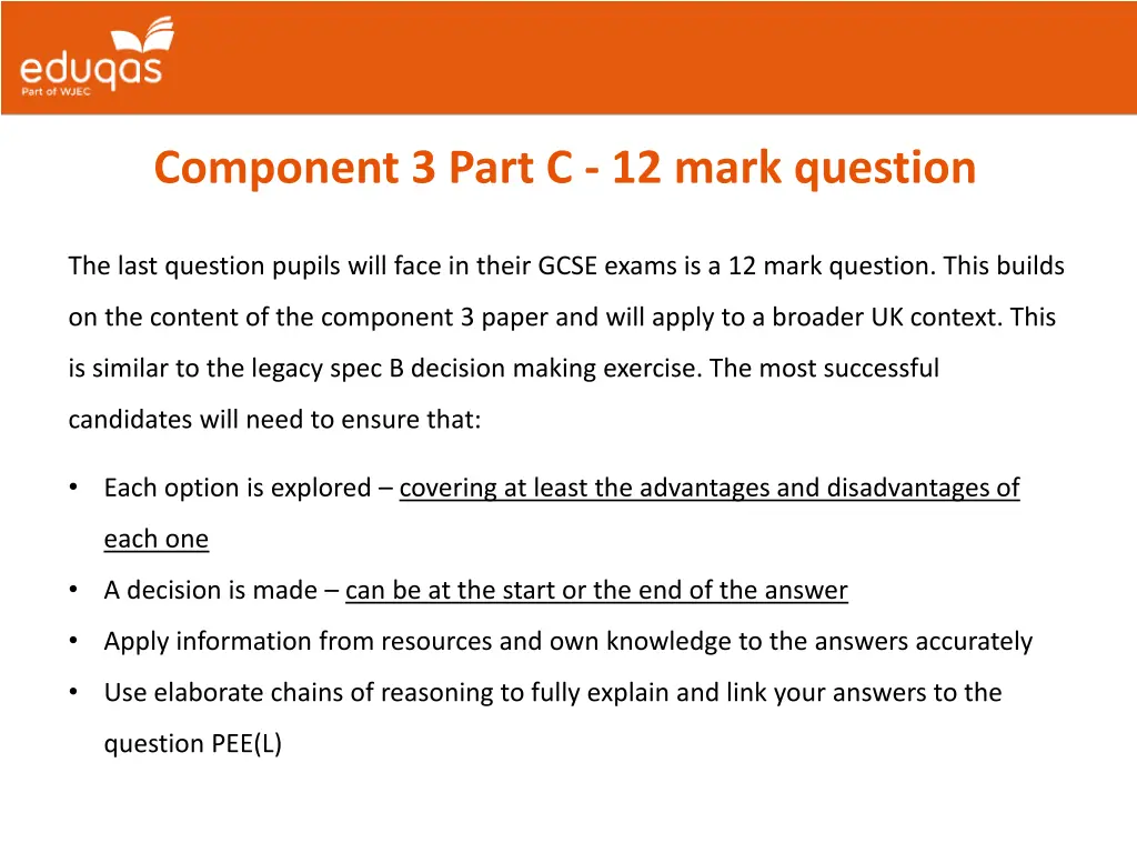 component 3 part c 12 mark question