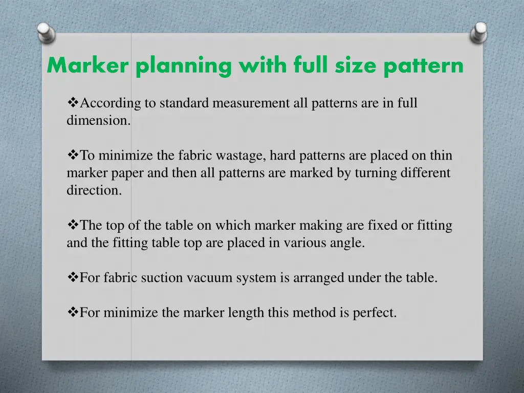 marker planning with full size pattern