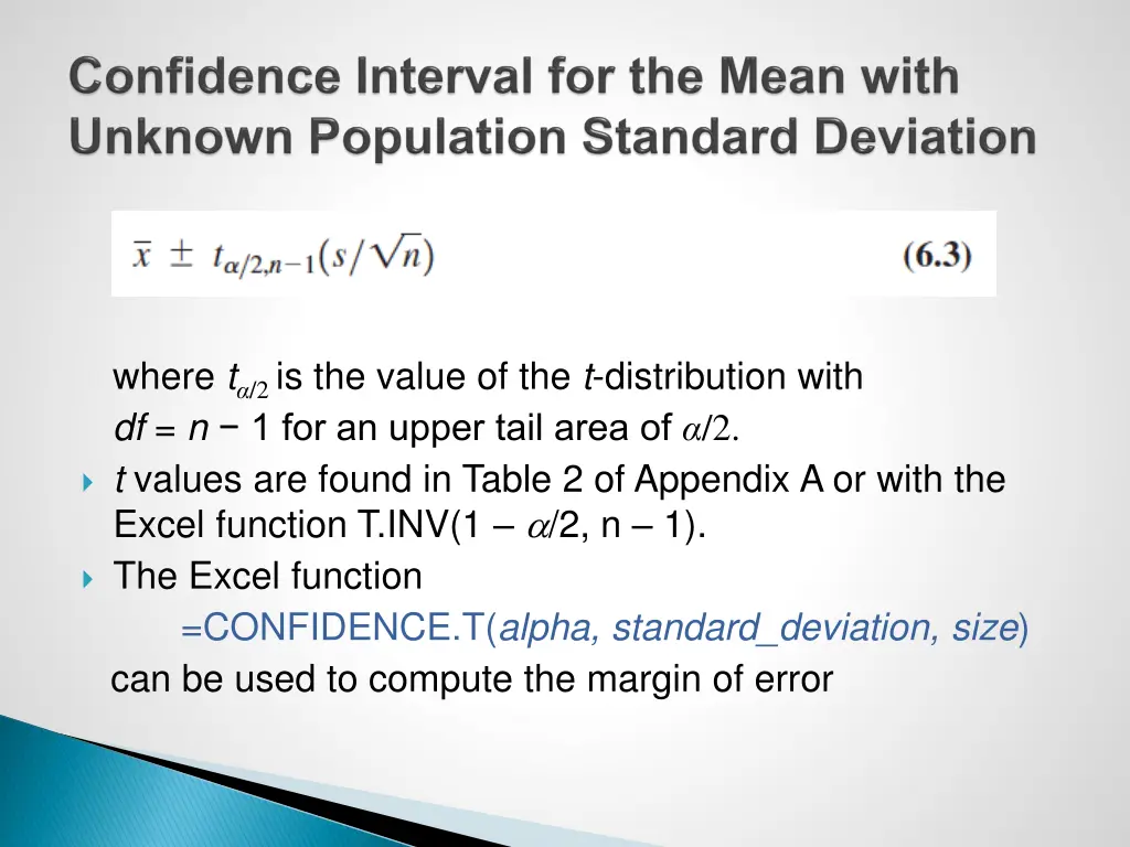 where t 2 is the value of the t distribution with