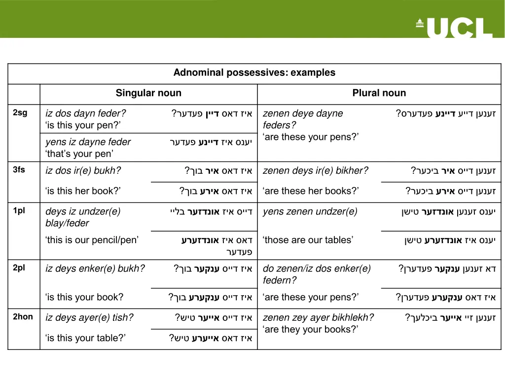 adnominal possessives examples