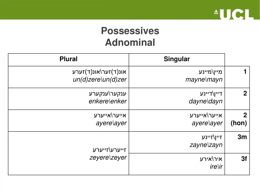 possessives adnominal