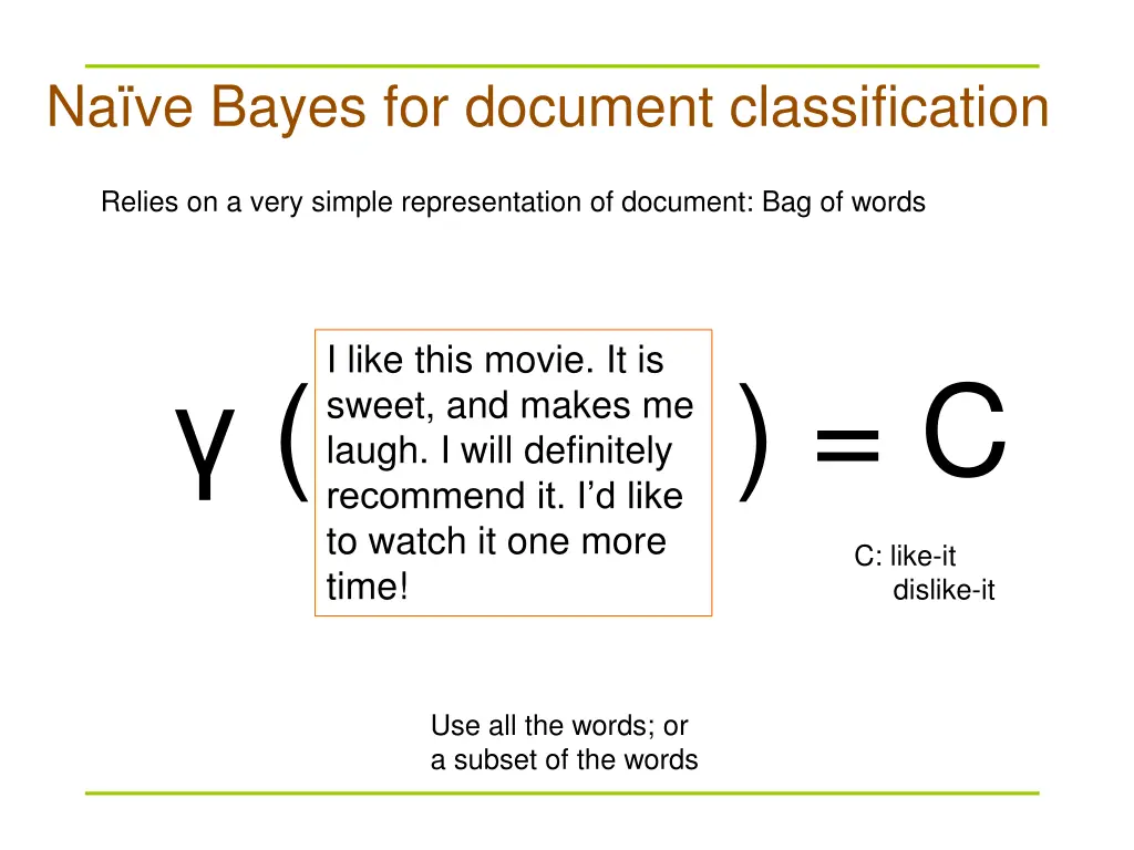 na ve bayes for document classification