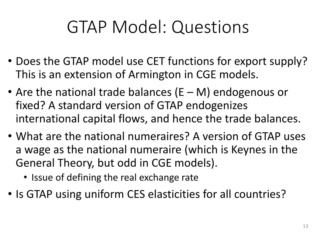 gtap model questions