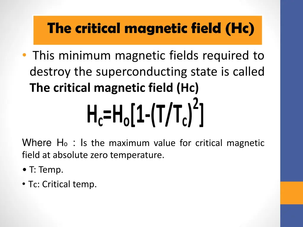 the critical magnetic field hc