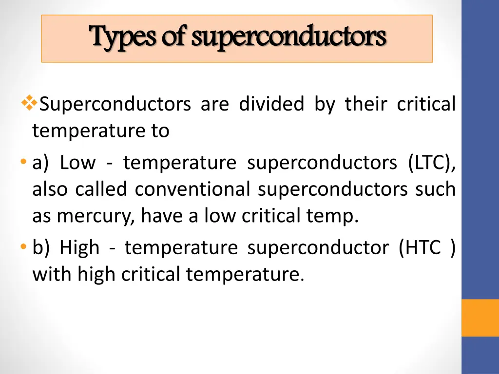 types of superconductors