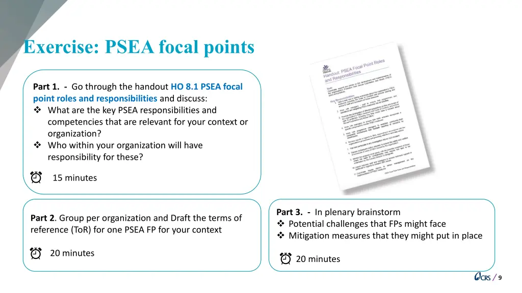 exercise psea focal points