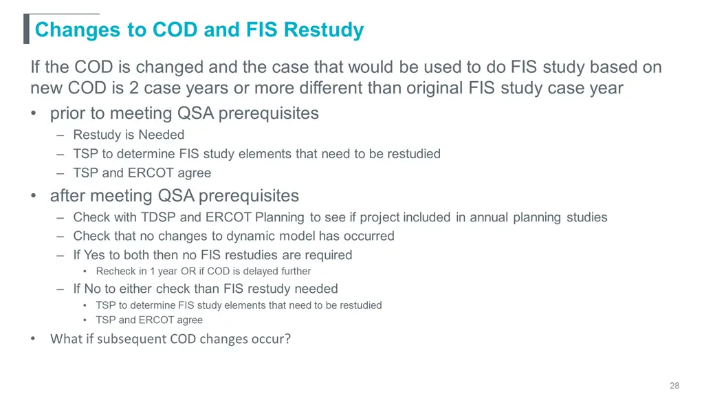 changes to cod and fis restudy