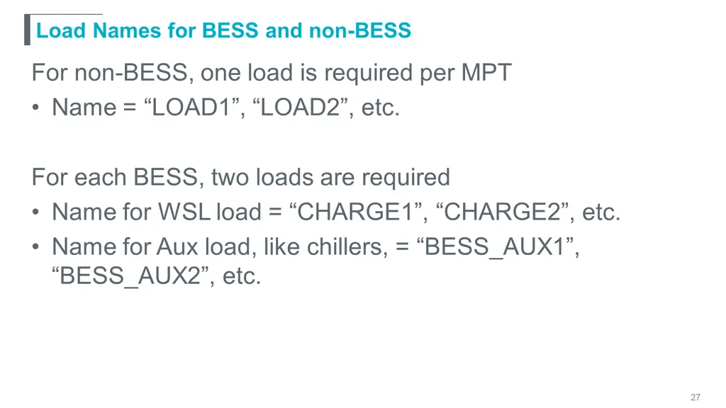 load names for bess and non bess
