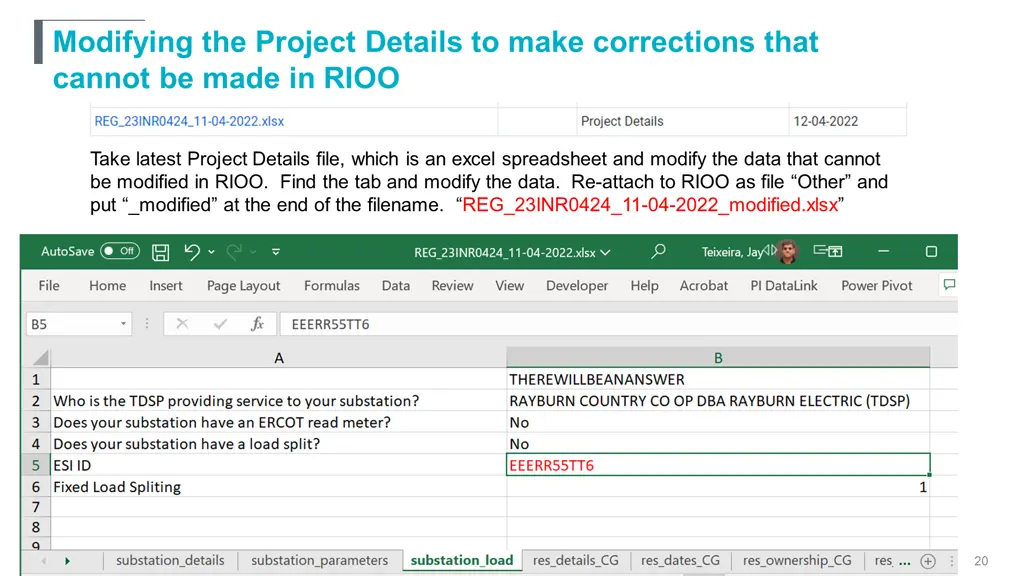 modifying the project details to make corrections